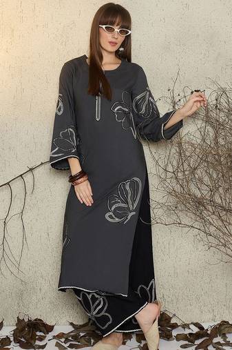 Women Floral Embroidered Sequinned Kurta with Palazzos