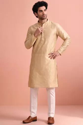  silk blend solid kurta set for men