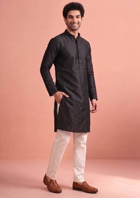 Raw silk solid kurta set for men 3