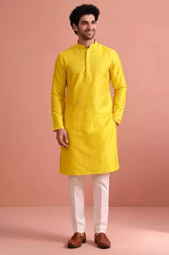  silk blend solid kurta set for men