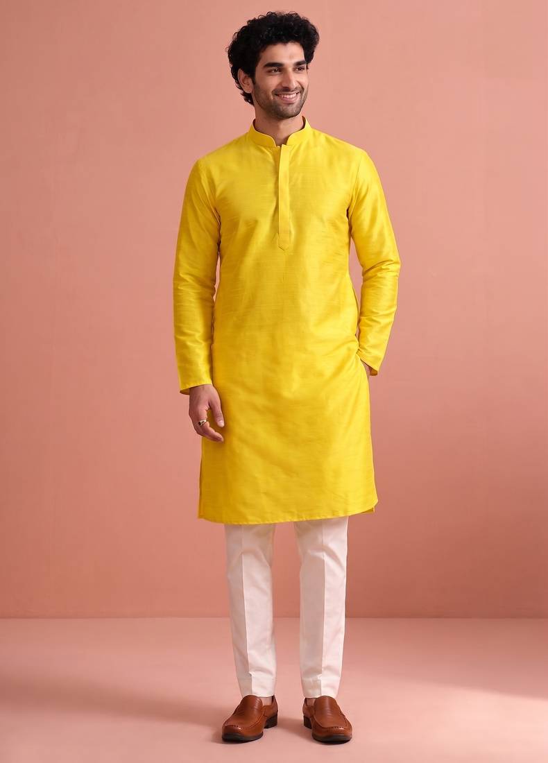  silk blend solid kurta set for men