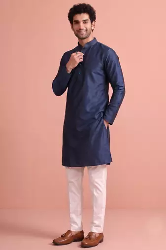  silk blend solid kurta set for men