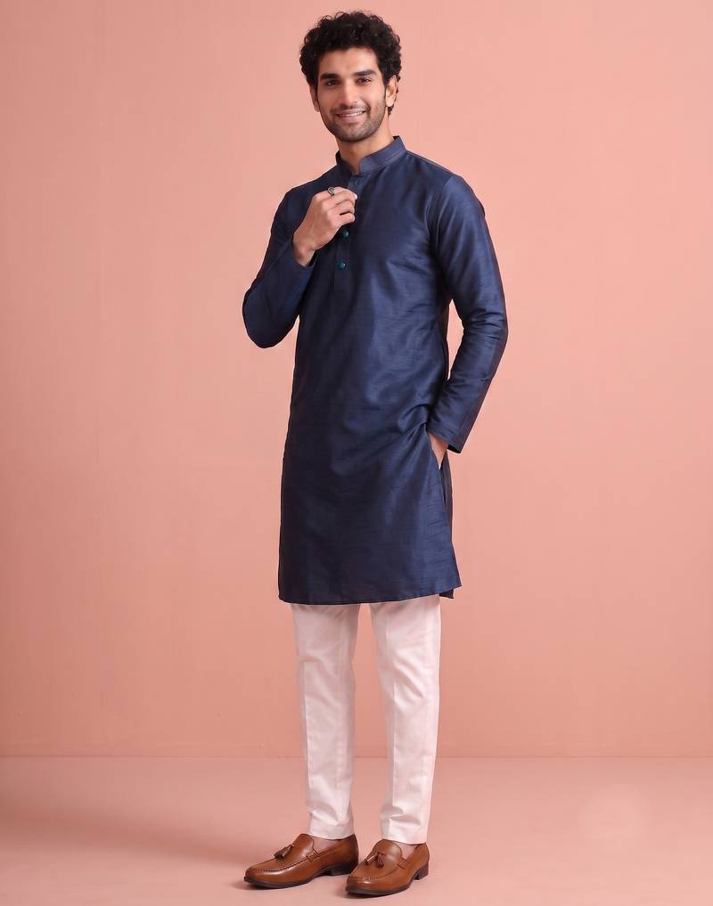  silk blend solid kurta set for men