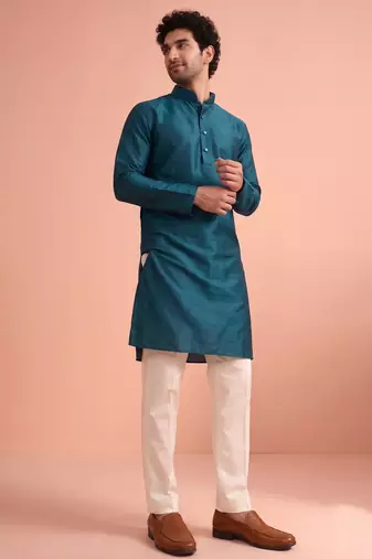 silk blend solid kurta set for men