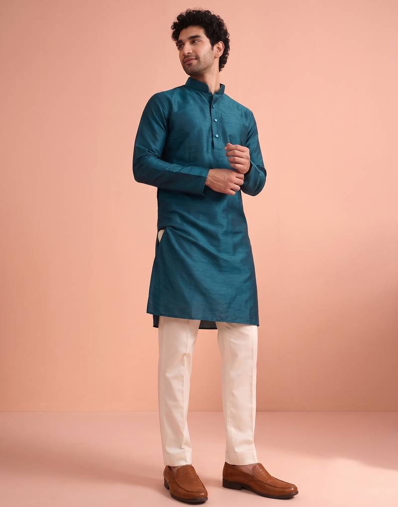  silk blend solid kurta set for men