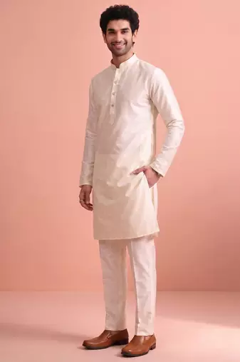  silk blend solid kurta set for men