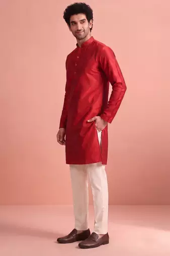  silk blend solid kurta set for men