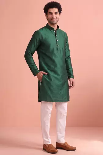  silk blend solid kurta set for men