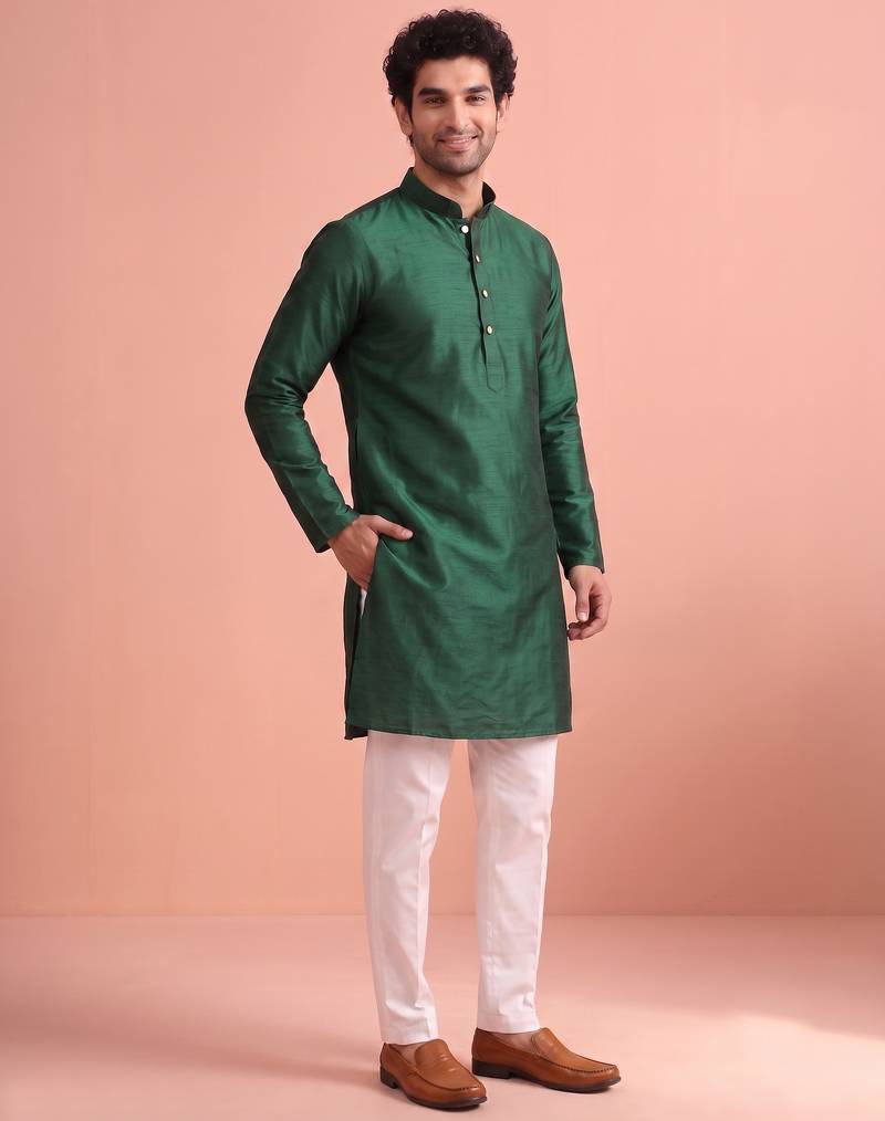  silk blend solid kurta set for men