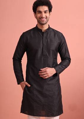 Raw silk solid kurta set for men 4