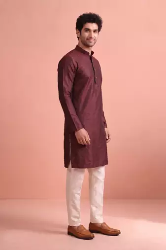  silk blend solid kurta set for men