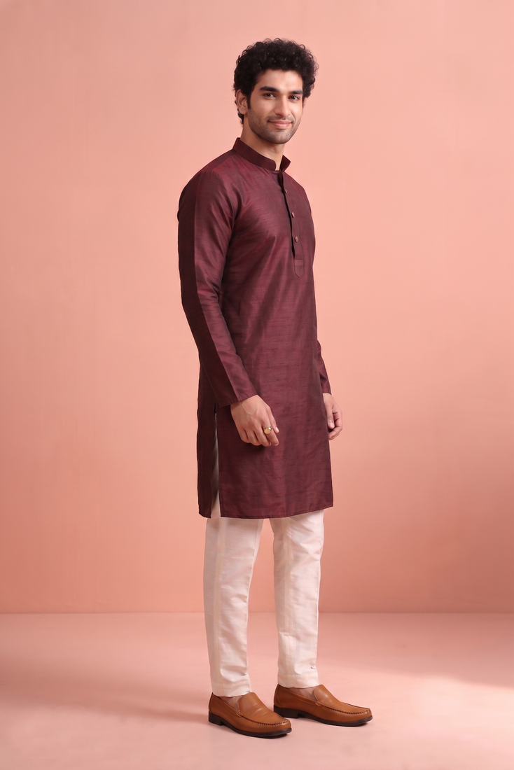  silk blend solid kurta set for men