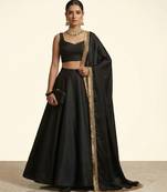 Jet Black Dupion Silk Lehenga Set