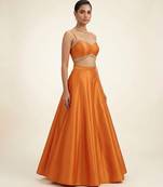 Tangerine Orange Dupion Silk Indo Western Lehenga Set