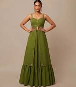 Olive Green Dupion Silk Indo Western Lehenga Set