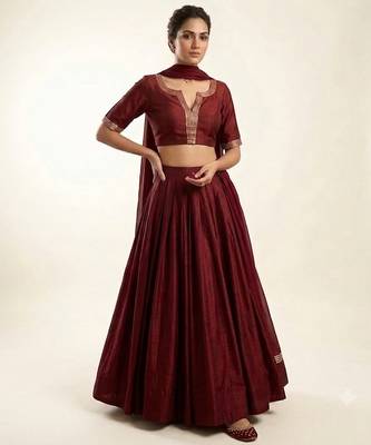 Maroon Dupion Silk Lehenga Set 1