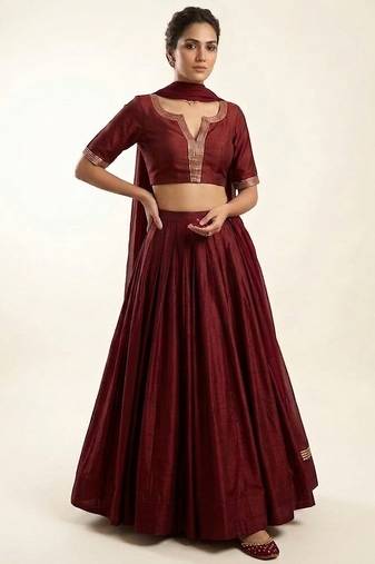 Maroon Dupion Silk Lehenga Set