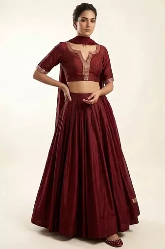 Maroon Dupion Silk Lehenga Set