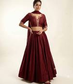 Maroon Dupion Silk Lehenga Set