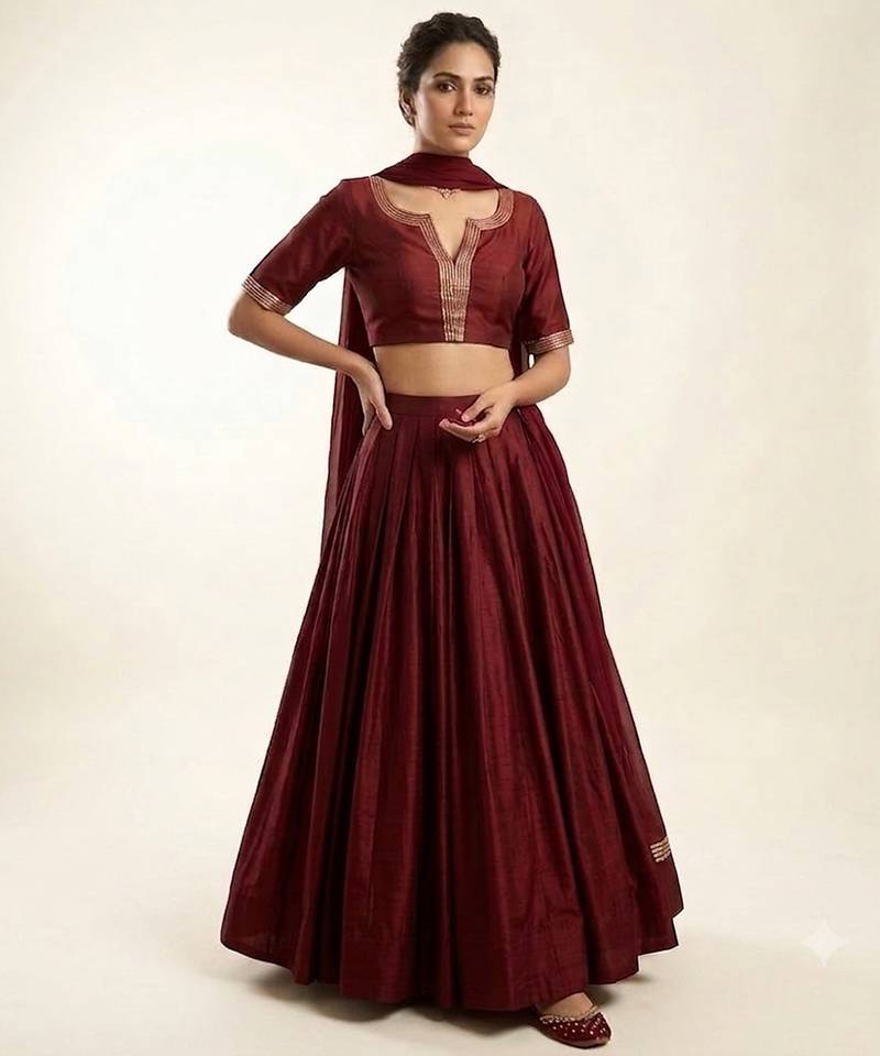 Maroon Dupion Silk Lehenga Set
