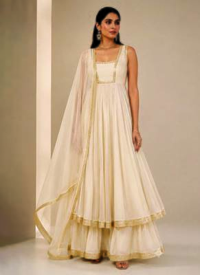 Ivory Embroidered Dupion Silk Anarkali Lehenga Set 1