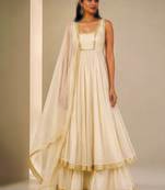 Ivory Embroidered Dupion Silk Anarkali Lehenga Set