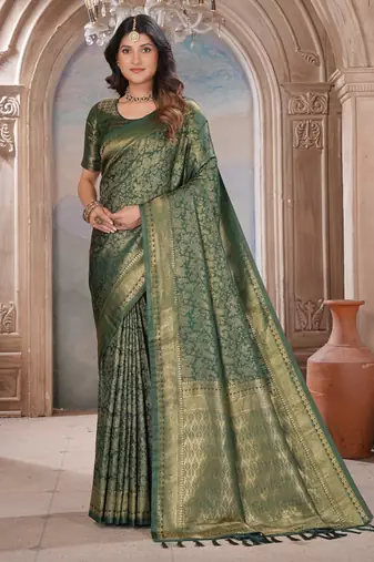 bottal green woven kanjivaram soft silk saree designer pallu saree with blouse