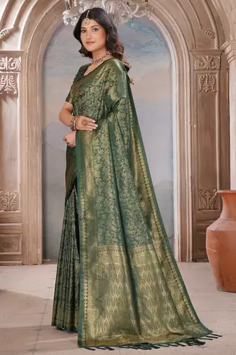 bottal green woven kanjivaram soft silk saree designer pallu saree with blouse