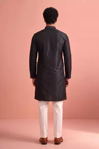 Raw silk solid kurta set for men