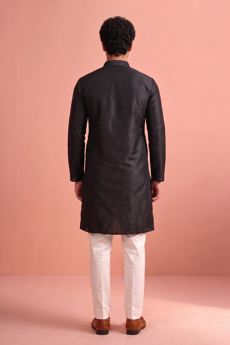 Raw silk solid kurta set for men
