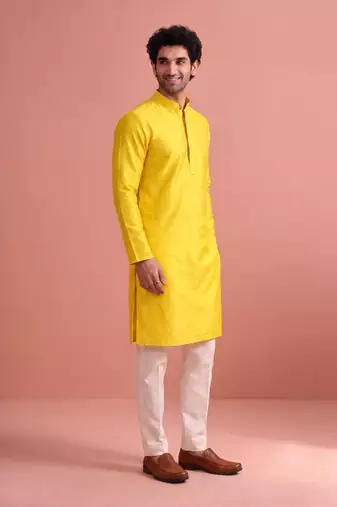  silk blend solid kurta set for men