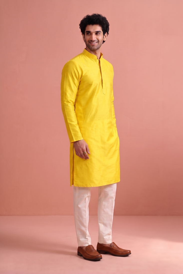  silk blend solid kurta set for men