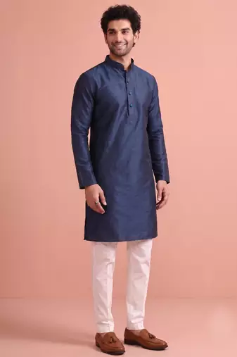  silk blend solid kurta set for men