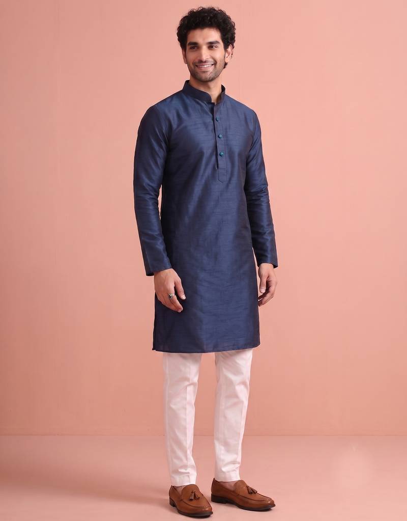  silk blend solid kurta set for men