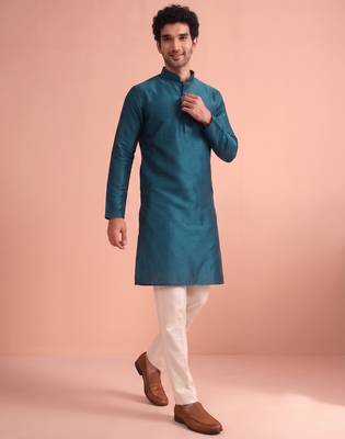 silk blend solid kurta set for men 3