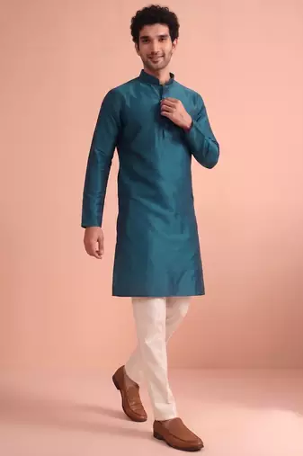  silk blend solid kurta set for men