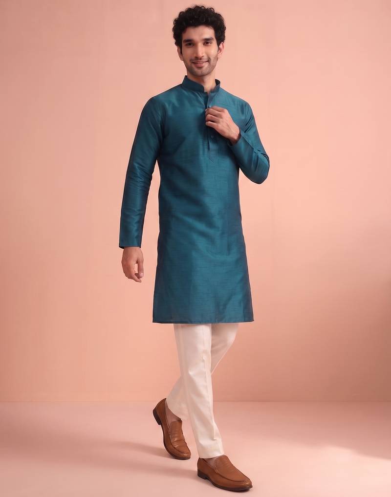  silk blend solid kurta set for men