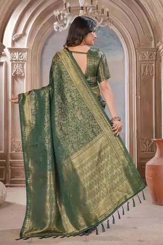 bottal green woven kanjivaram soft silk saree designer pallu saree with blouse