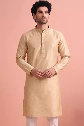  silk blend solid kurta set for men
