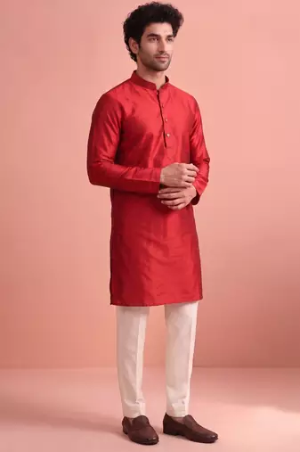  silk blend solid kurta set for men