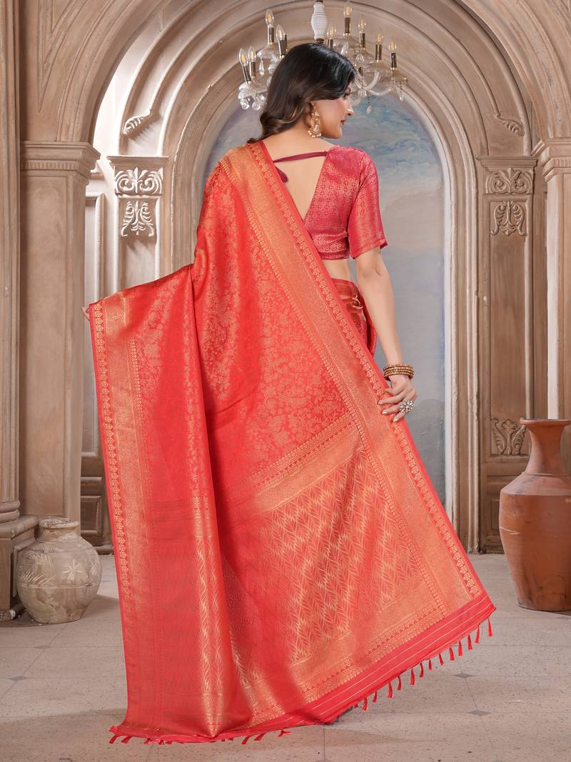red woven kanjivaram soft silk saree designer pallu saree with blouse