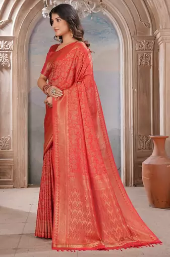 red woven kanjivaram soft silk saree designer pallu saree with blouse