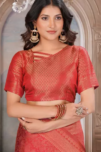 red woven kanjivaram soft silk saree designer pallu saree with blouse