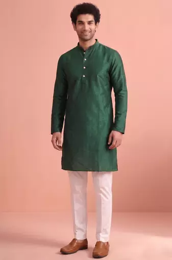  silk blend solid kurta set for men