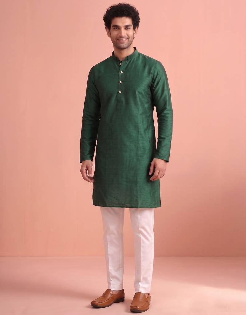  silk blend solid kurta set for men