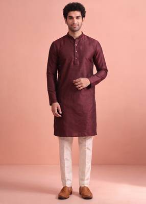  silk blend solid kurta set for men 3