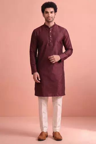  silk blend solid kurta set for men