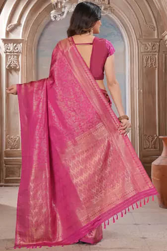 pink woven kanjivaram soft silk saree designer pallu saree with blouse
