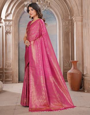 pink woven kanjivaram soft silk saree designer pallu saree with blouse 5