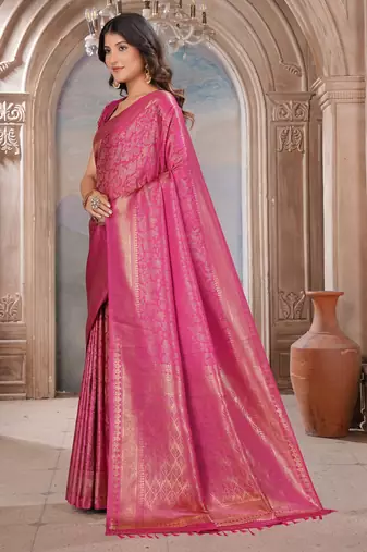pink woven kanjivaram soft silk saree designer pallu saree with blouse